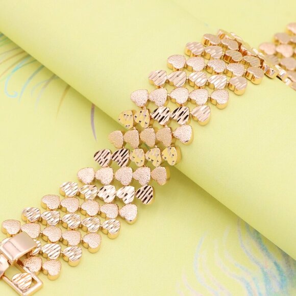 "Wide Heart Pattern Rose Gold Bracelet for Women, Bold Design, XPBL0897 - Picture 7 of 12